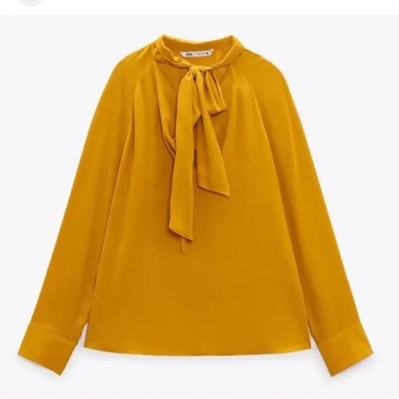 Zara Tops - Zara Flowy Yellow Top/Blouse with
Bow(Size Large)